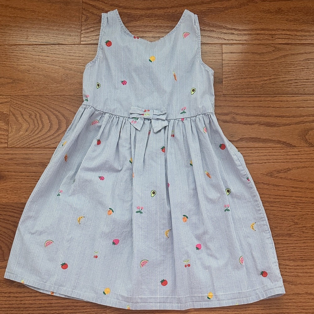 Light Blue Striped Fruit Print Girls' Dress - 6x